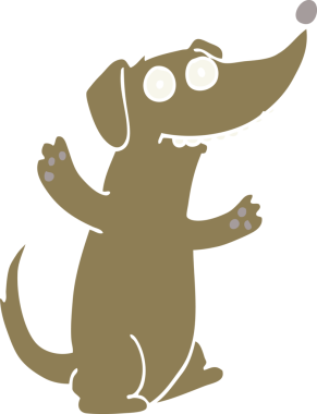 Bir insan tarafından çizilmiş düz renkli çizgi film köpeği.