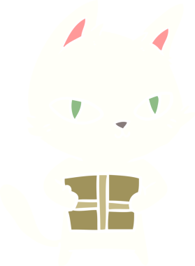 Düz renkli çizgi film kedisi bir insan tarafından çizilmiş.