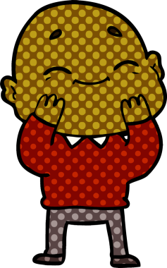 Bir insan tarafından çizilmiş mutlu, kel adam.