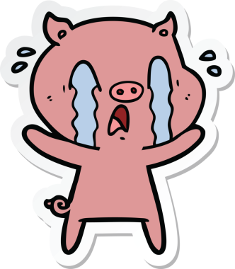 Bir insan tarafından çizilmiş ağlayan domuz çizgi filminin çıkartması.