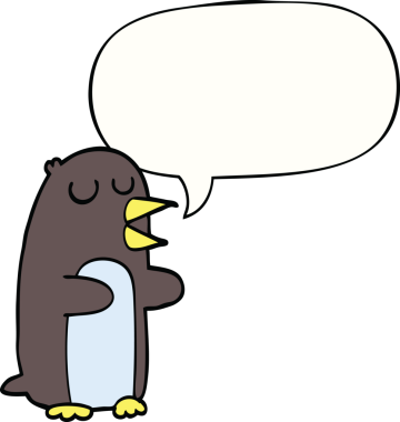 Bir insan tarafından çizilmiş konuşma balonu olan penguen çizgi filmi.