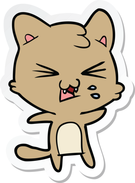 Bir insan tarafından çizilmiş, tıslayan bir kedinin çıkartması.