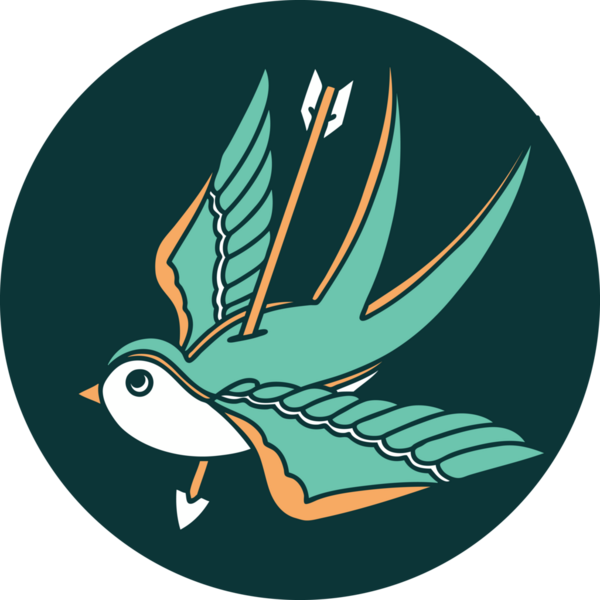 Bir insanın çizdiği okla delinmiş bir kırlangıcın ikonik dövme şekli