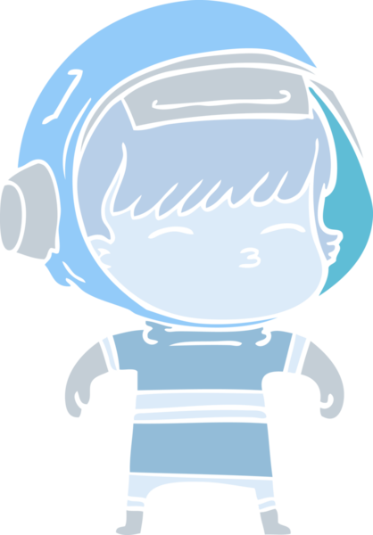 Düz renkli çizgi film meraklısı astronot bir insan tarafından çizilmiş.