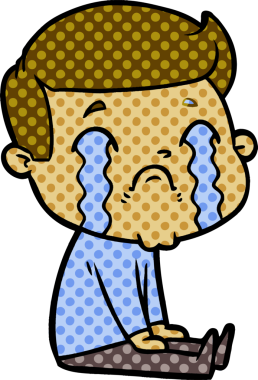 Bir insan tarafından çizilmiş ağlayan çizgi film adamı.