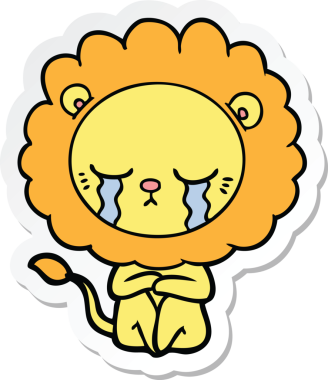 Bir insan tarafından çizilmiş ağlayan çizgi film aslanının çıkartması.