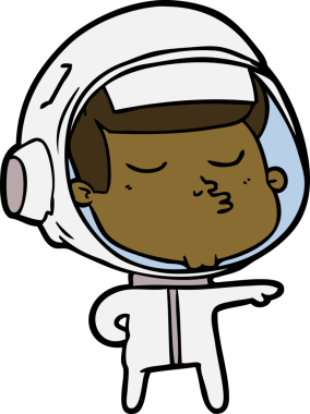 Bir insan tarafından çizilmiş kendine güvenen bir astronot çizgi filmi.