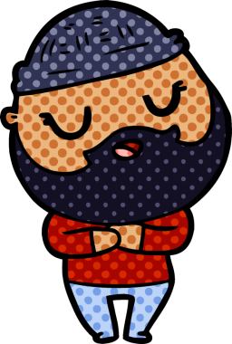 Bir insan tarafından çizilmiş sakallı sevimli bir çizgi film adamı.