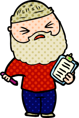 Bir insan tarafından çizilmiş sakallı bir çizgi film adamı.