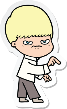 Bir insan tarafından çizilmiş kızgın bir çizgi film çocuğunun çıkartması.