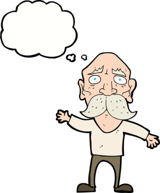 Bir insan tarafından çizilmiş, düşünceli, yaşlı bir adam.