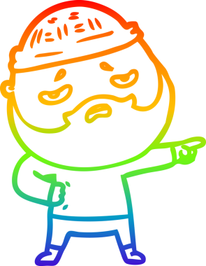 Bir insan tarafından çizilmiş sakallı, endişeli bir çizgi film çizimi.