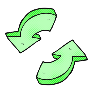 Bir insan tarafından çizilmiş serbest çizim çizgi roman tarzı geri dönüşüm okları