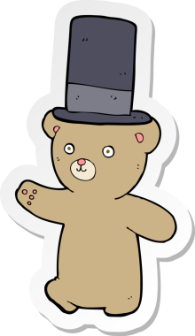 Bir insan tarafından çizilmiş şapkalı çizgi film ayısının çıkartması.