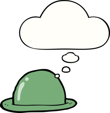 Bir insan tarafından çizilmiş düşünce balonlu çizgi film melon şapkası.