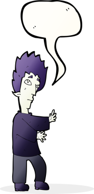 Bir insan tarafından çizilmiş, konuşma balonu olan bir vampir.