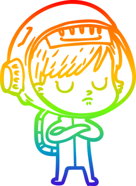 Gökkuşağı gradyan çizgi çizimi bir insan tarafından çizilmiş astronot bir kadın.