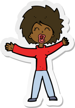 Bir insan tarafından çizilmiş bağıran bir karikatür kadının çıkartması.