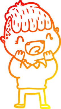 Bir çizgi film karakterinin sıcak çizgi çizimi. Bir insan tarafından çizilmiş mutlu çocuk.