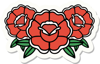 Bir insan tarafından çizilmiş bir buket çiçeğin geleneksel stiliyle dövme çıkartması.