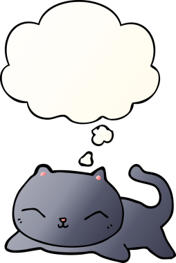 Bir insan tarafından çizilmiş yumuşak eğimli düşünce baloncuklu çizgi film kedisi.