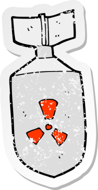 Bir insan tarafından çizilmiş nükleer bombanın gerilimli retro yapıştırması.