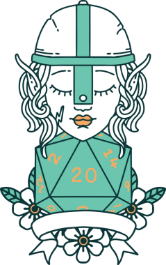 Retro Dövme Tarzı Elf Savaşçısı Doğal 20 zar atışıyla Bir insan tarafından çizilmiş