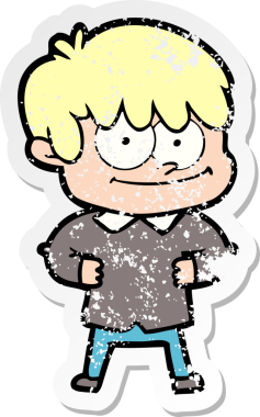 Bir insan tarafından çizilmiş mutlu bir çizgi film karakterinin sıkıntılı çıkartması.