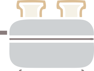 Bir insan tarafından çizilmiş çift tost makinesinin düz renkli retro karikatürü