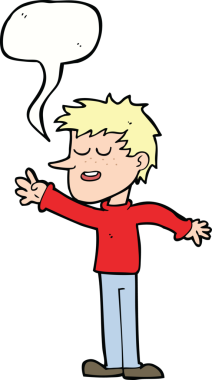 Bir insan tarafından çizilen konuşma baloncuğuyla ulaşan mutlu adam çizgi filmi.