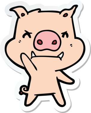 Bir insan tarafından çizilmiş kızgın çizgi film domuzu çıkartması.