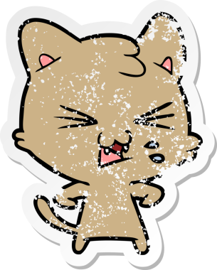 Bir insan tarafından çizilmiş bir karikatür tıslayan kedinin sıkıntılı çıkartması.