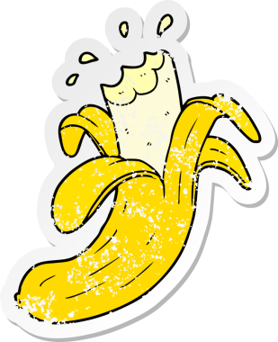 Bir insan tarafından çizilmiş, ısırılmış bir muzun sıkıntılı çıkartması.