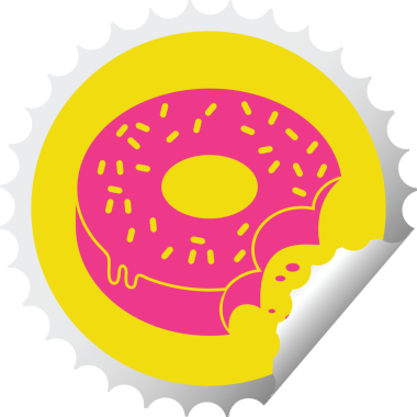 Isırılmış donut dairesel soyma etiketi bir insan tarafından çizilmiş.