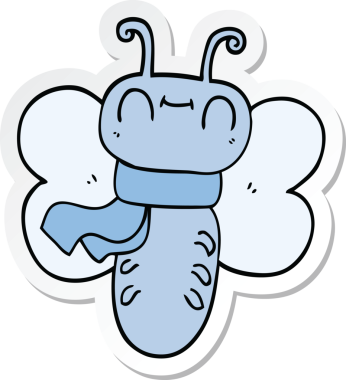 Bir insan tarafından çizilmiş komik bir kelebeğin çıkartması.