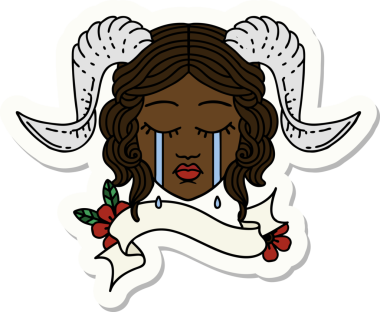 Bir insan tarafından çizilmiş parşömen pankartıyla ağlayan karakterin çıkartması.