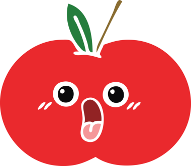 Bir insan tarafından çizilmiş kırmızı bir elmanın düz renkli retro karikatürü