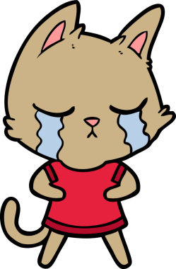 Bir insan tarafından çizilmiş ağlayan çizgi film kedisi.