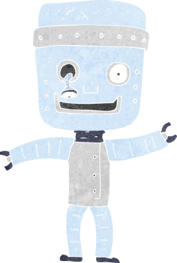 Bir insan tarafından çizilmiş komik yaşlı robot.