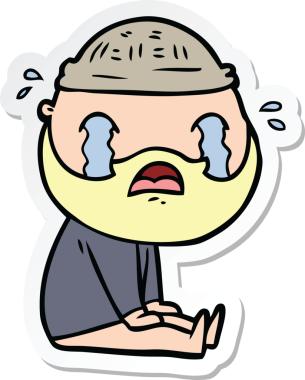 Bir insan tarafından çizilmiş ağlayan sakallı bir adamın çıkartması.