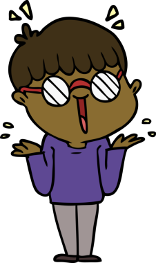 Bir insan tarafından çizilmiş gözlük takan çizgi film çocuğu.