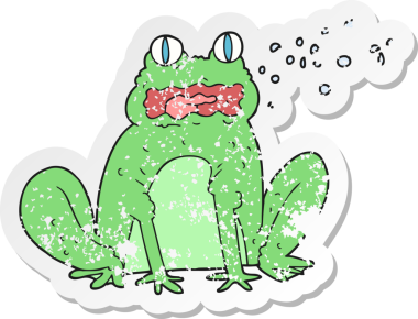 Bir insan tarafından çizilmiş geğiren kurbağanın gerilmiş çıkartması.