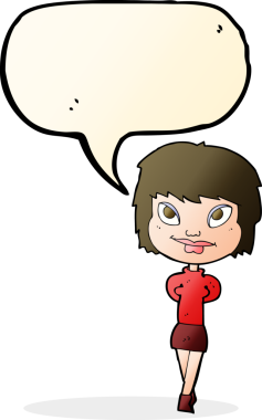 Bir insan tarafından çizilmiş konuşma balonlu mutlu kadın çizgi filmi.