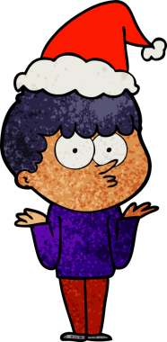 Bir insan tarafından çizilmiş Noel Baba şapkası giymiş meraklı bir çocuğun el çizimi karikatürü.