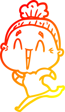 Bir insan tarafından çizilmiş mutlu, yaşlı bir kadının sıcak çizgi çizimi.