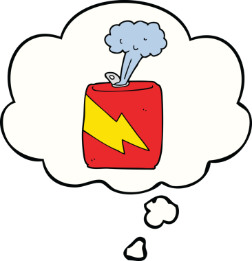 Bir insan tarafından çizilmiş düşünce baloncuklu gazoz kutusu.