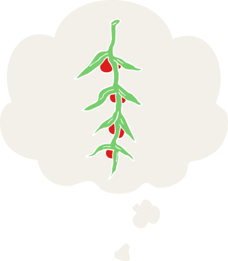 Düşünce baloncuğu olan karikatür bitkisi insan tarafından çizilmiş.
