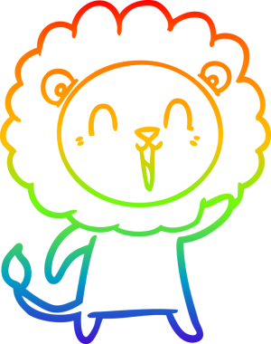 Bir insan tarafından çizilmiş gülen aslan çizgi çizimi.