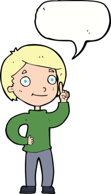 Bir insan tarafından çizilmiş konuşma baloncuğu fikri olan çizgi film çocuğu.