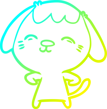 Bir insan tarafından çizilmiş mutlu çizgi film köpeğinin soğuk gradyan çizimi